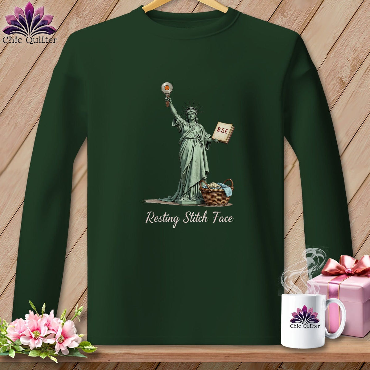 MyDesigns Physical Item S / Forest Green Quilter of Liberty - Resting Stitch Face ~ Long Sleeve T-Shirt