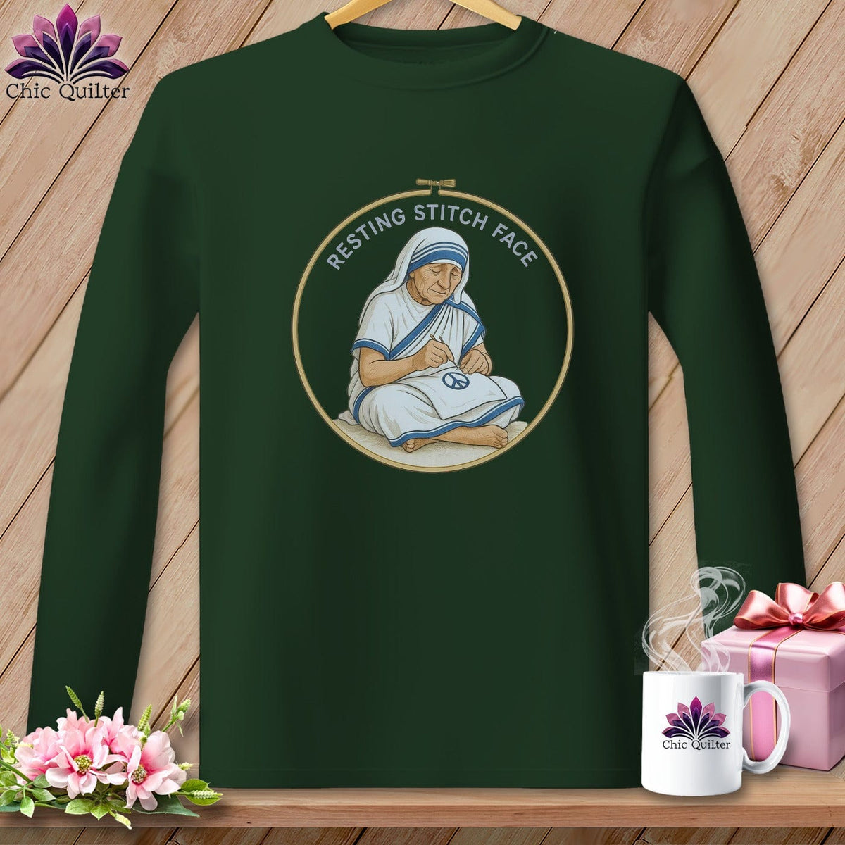MyDesigns Physical Item S / Forest Green Sister Seams-a-Lot - Resting Stitch Face ~ Long Sleeve T-Shirt