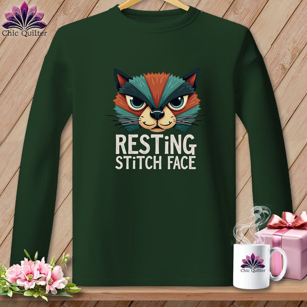MyDesigns Physical Item S / Forest Green Stitch Face - Resting Stitch Face ~ Long Sleeve T-Shirt