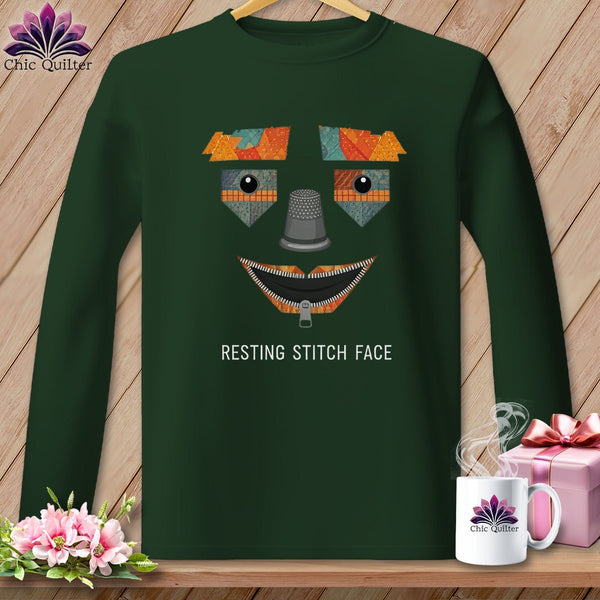 MyDesigns Physical Item S / Forest Green Strawman - Resting Stitch Face ~ Long Sleeve T-Shirt