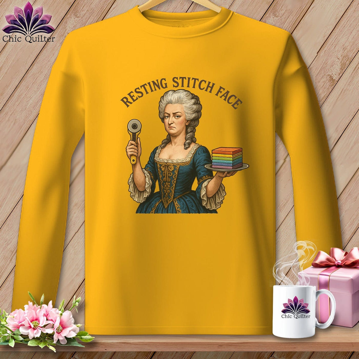 MyDesigns Physical Item S / Gold Marie FabCakes-Nette - Resting Stitch Face ~ Long Sleeve Tee