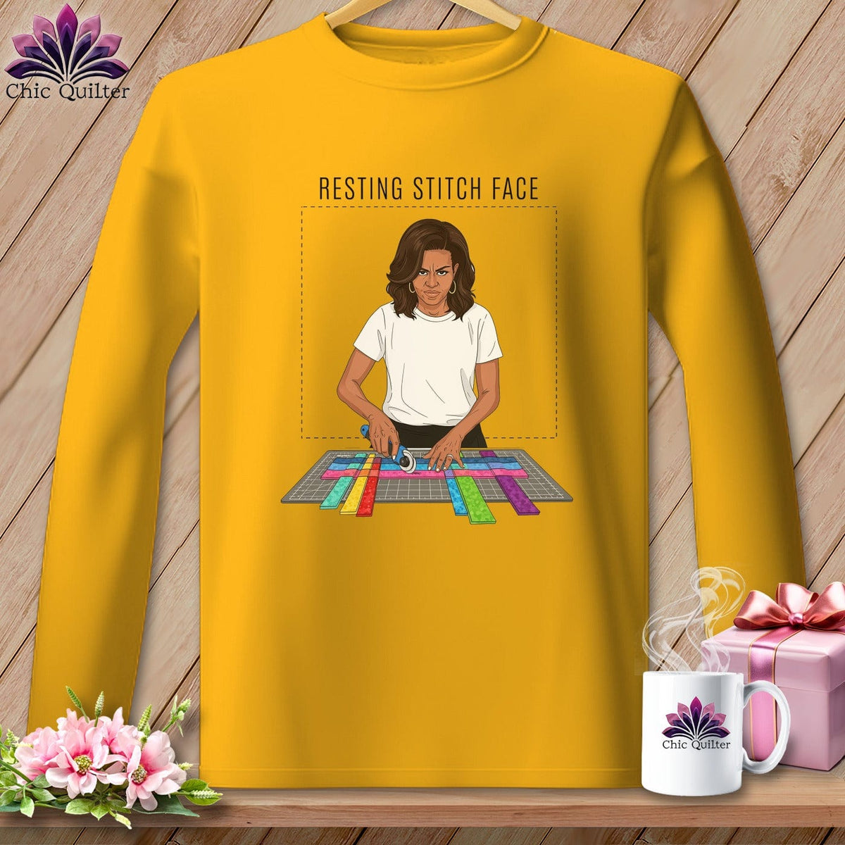 MyDesigns Physical Item S / Gold Mich Sew - Resting Stitch Face ~ Long Sleeve Tee