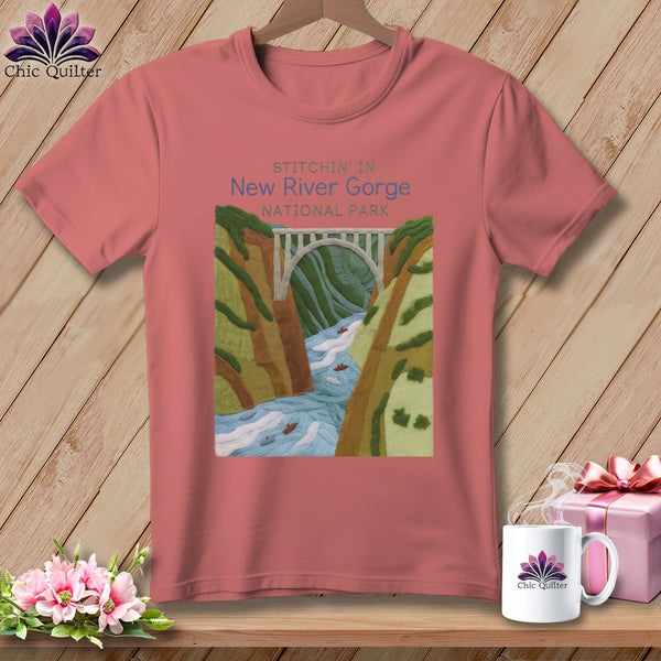 MyDesigns Physical Item S / Heather Mauve Stitchin' in New River Gorge National Park and Preserve ~ Relaxed Fit Tee