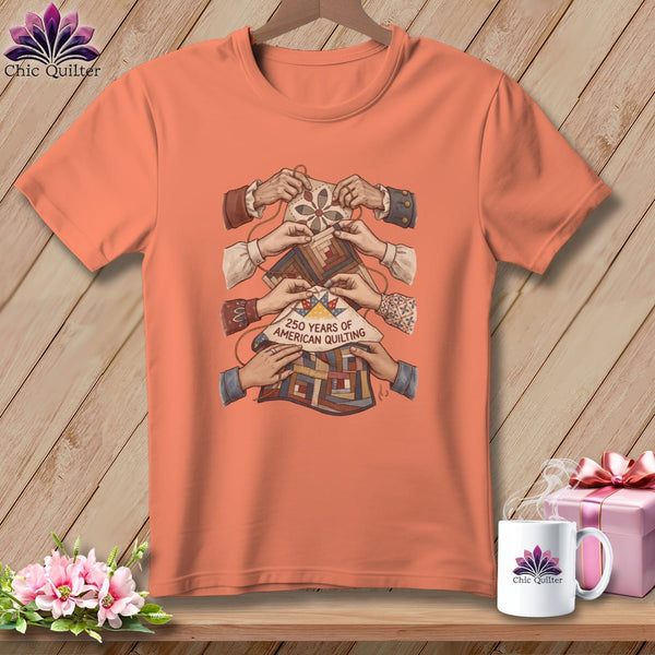 MyDesigns Physical Item S / Heather Sunset 250 Years of American Quilting ~ Passing the Story Forward ~ Relaxed Fit Tee