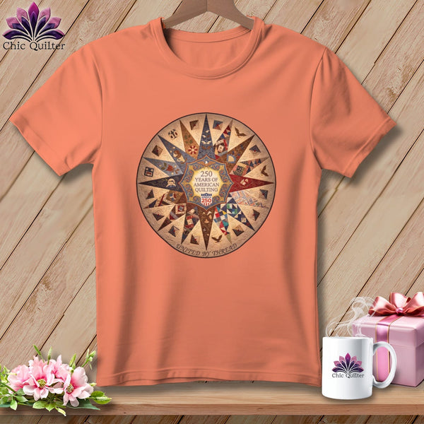 MyDesigns Physical Item S / Heather Sunset 250 Years of American Quilting United By Thread Commemorative ~ Relaxed Fit Tee