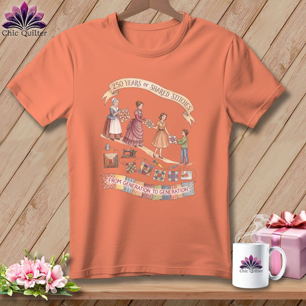 MyDesigns Physical Item S / Heather Sunset 250 Years of Shared Stitches ~ From Generation to Generation Quilting ~ Relaxed Fit Tee
