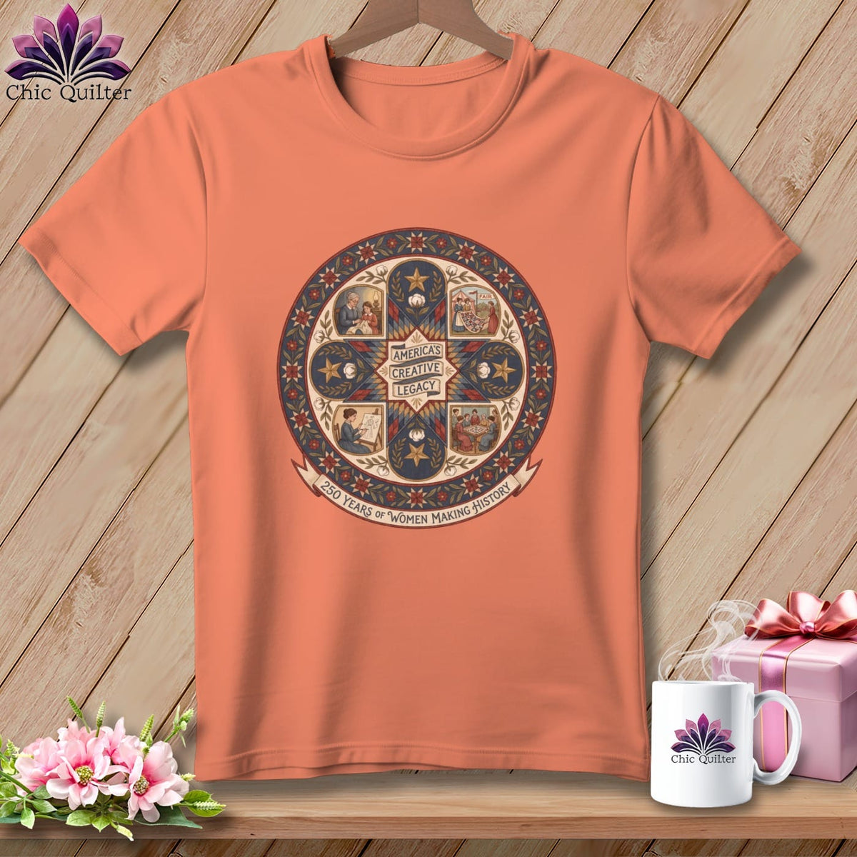 MyDesigns Physical Item S / Heather Sunset America's Creative Legacy | 250 Years of Women Making History Quilter ~ Relaxed Fit Tee