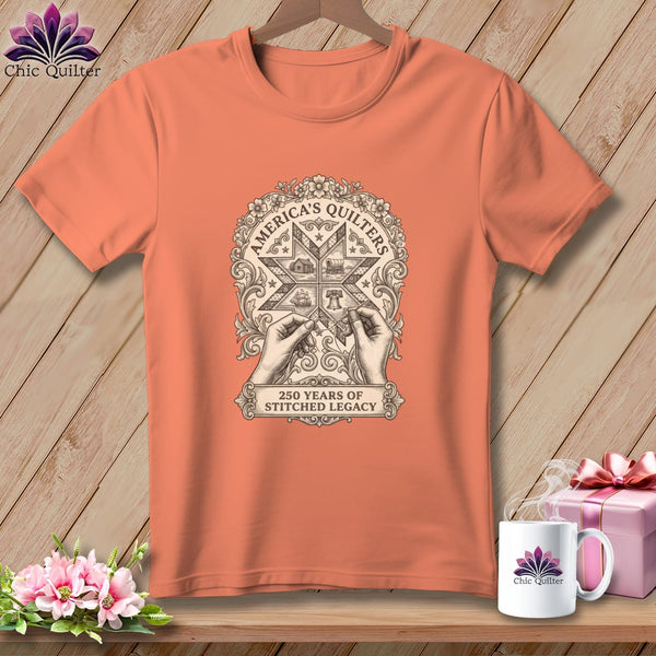 MyDesigns Physical Item S / Heather Sunset America's Quilters 250 Years of Stitched Legacy ~ Relaxed Fit Tee