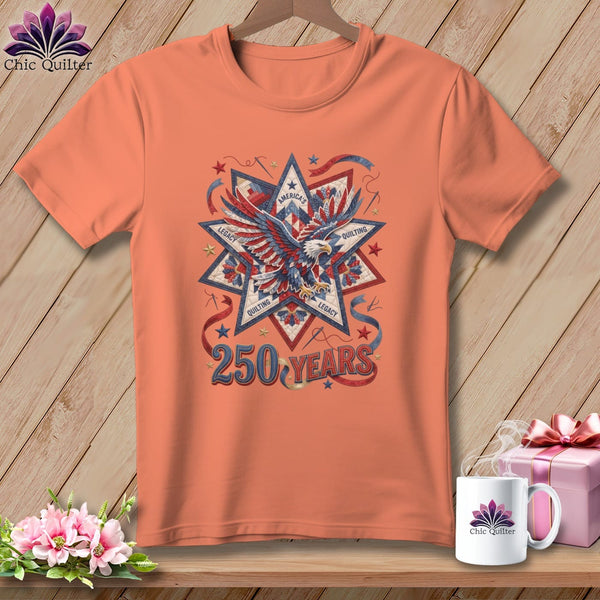 MyDesigns Physical Item S / Heather Sunset America's Quilting Legacy 250 Years Patriotic Quilter ~ Relaxed Fit Tee