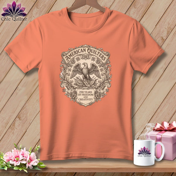 MyDesigns Physical Item S / Heather Sunset American Quilters 250 Years of Freedom and Creativity ~ Relaxed Fit Tee