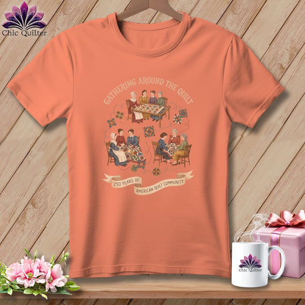 MyDesigns Physical Item S / Heather Sunset Gathering Around The Quilt â 250 Years of American Quilt Community ~ Relaxed Fit Tee
