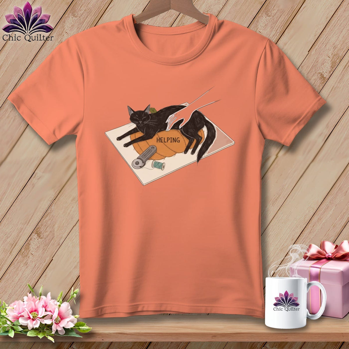 MyDesigns Physical Item S / Heather Sunset HELPING ~ Cat on the Cutting Mat ~ Relaxed Fit Tee