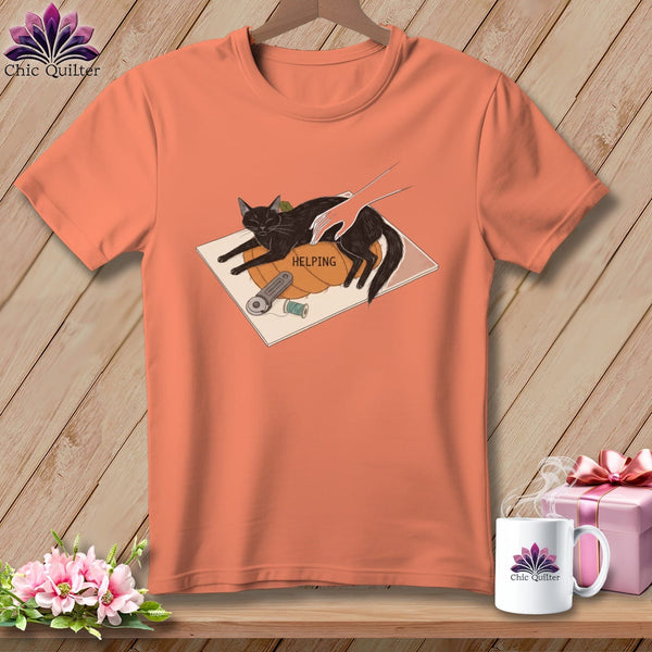 MyDesigns Physical Item S / Heather Sunset HELPING ~ Cat on the Cutting Mat ~ Relaxed Fit Tee
