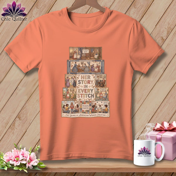 MyDesigns Physical Item S / Heather Sunset Her Story In Every Stitch ~ 250 Years of American Women Creating ~ Relaxed Fit Tee