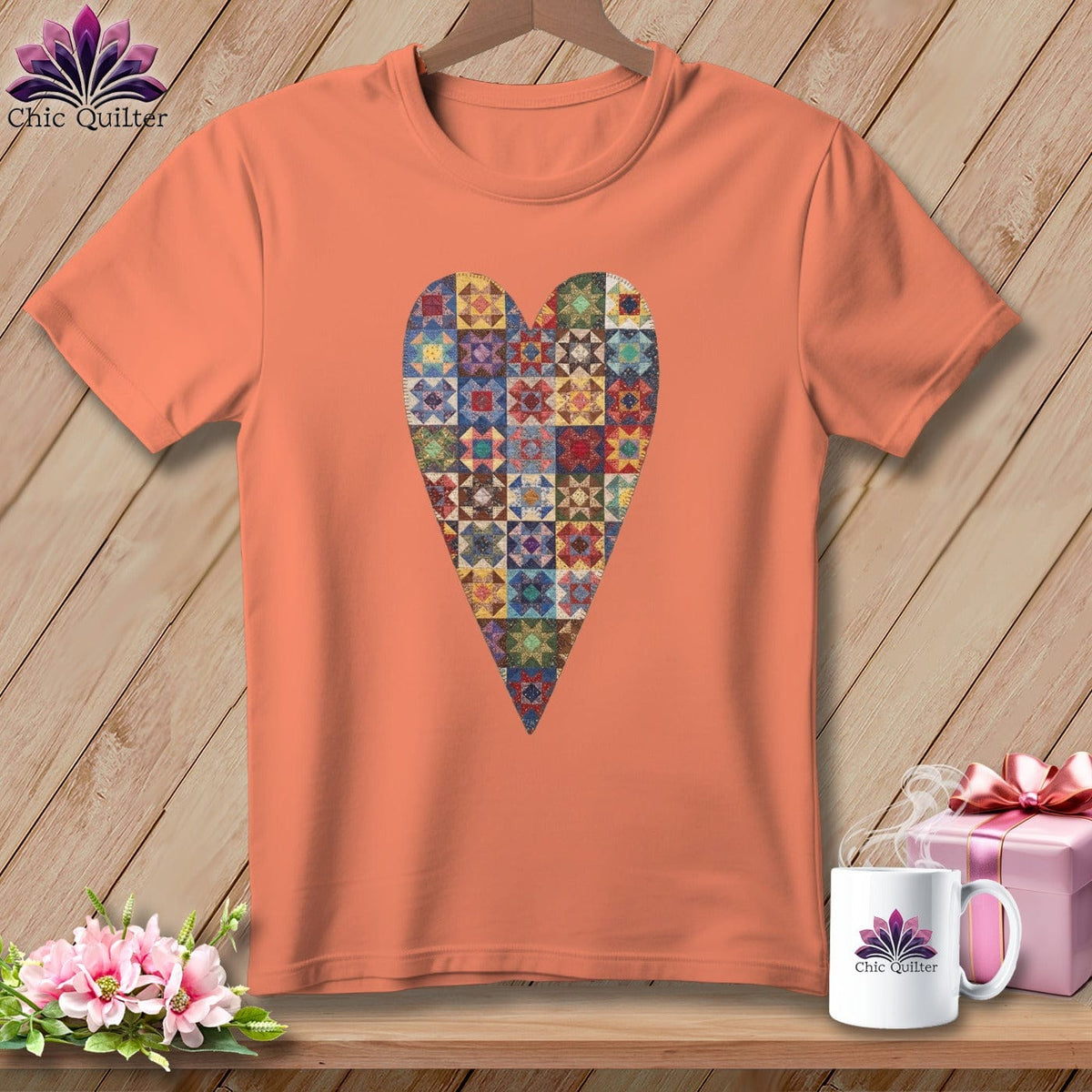 MyDesigns Physical Item S / Heather Sunset Patchwork Heart ~ Relaxed Fit Tee