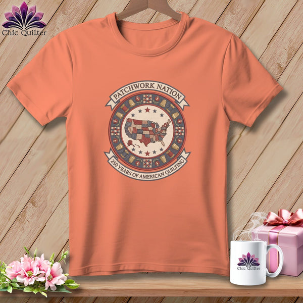 MyDesigns Physical Item S / Heather Sunset Patchwork Nation 250 Years of American Quilting ~ Relaxed Fit Tee