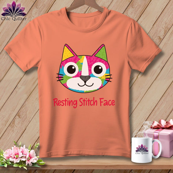 MyDesigns Physical Item S / Heather Sunset Patchwork Smile - Resting Stitch Face ~ Relaxed Fit Tee