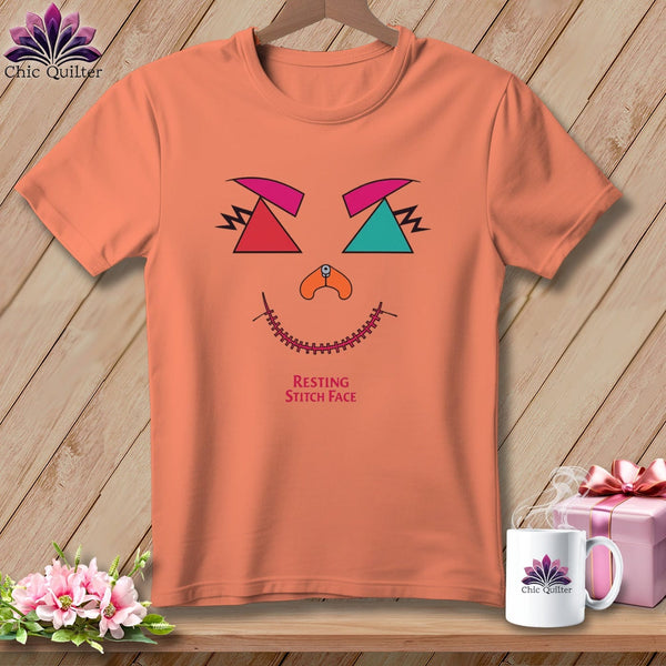 MyDesigns Physical Item S / Heather Sunset Psychedelic Face - Resting Stitch Face ~ Relaxed Fit Tee