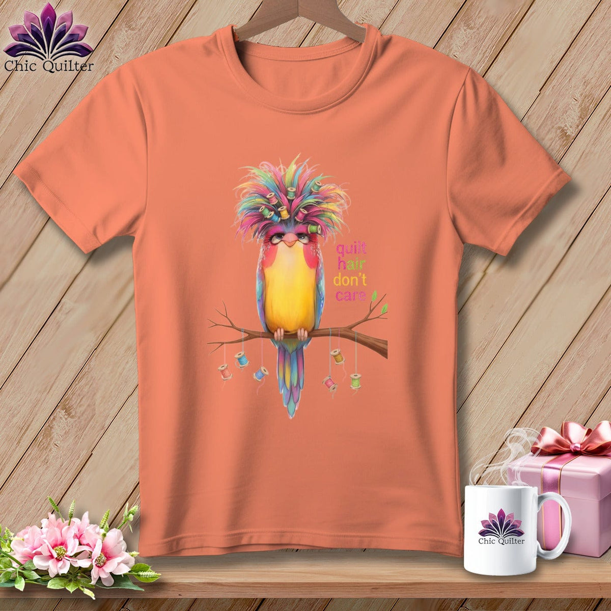 MyDesigns Physical Item S / Heather Sunset Quilt Hair Don’t Care ~ Curlene Spoolworth ~ Relaxed Fit Tee