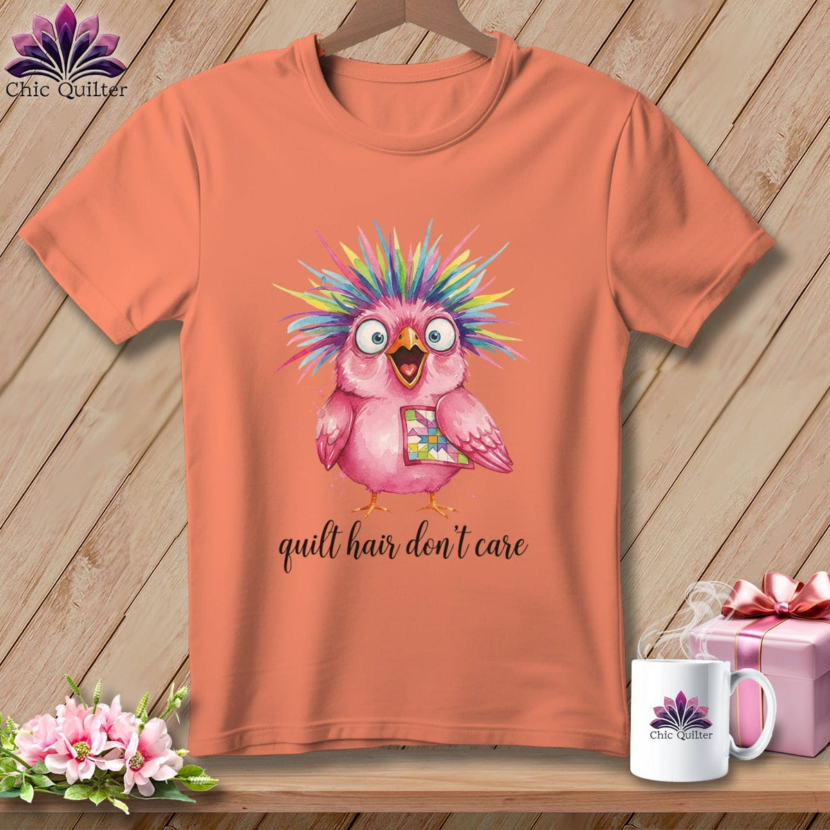MyDesigns Physical Item S / Heather Sunset Quilt Hair Don’t Care ~ Peaches Plume ~ Relaxed Fit Tee