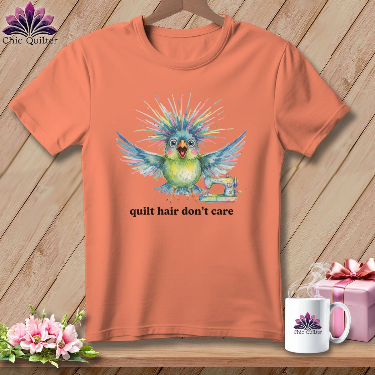 MyDesigns Physical Item S / Heather Sunset Quilt Hair Don’t Care ~ Ziggy Bobbin ~ Relaxed Fit Tee