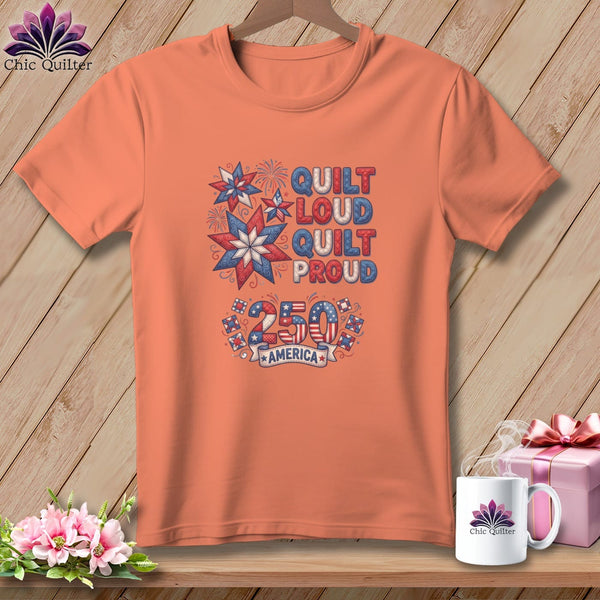MyDesigns Physical Item S / Heather Sunset Quilt Loud Quilt Proud 250 America Patriotic Quilter ~ Relaxed Fit Tee