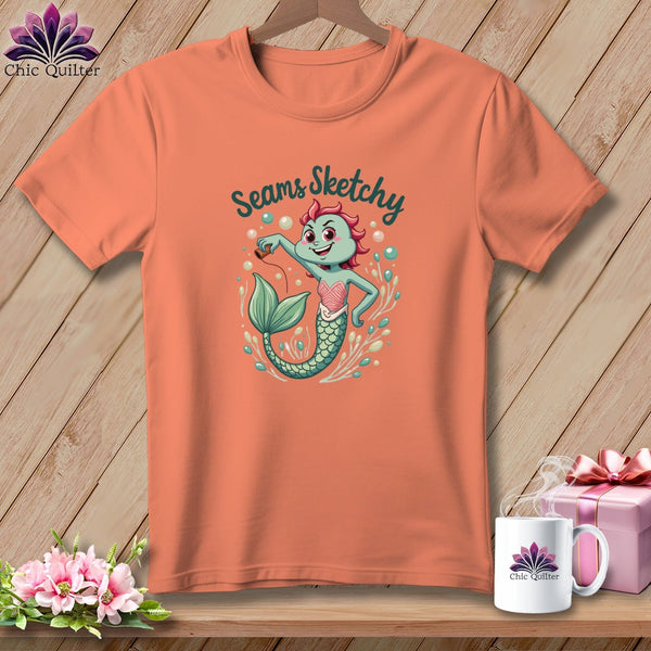 MyDesigns Physical Item S / Heather Sunset Seams Sketchy Mermaid ~ Relaxed Fit Tee
