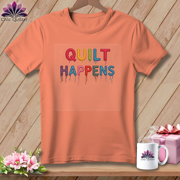 MyDesigns Physical Item S / Heather Sunset Stitched Quilt Happens ~ Relaxed Fit Tee