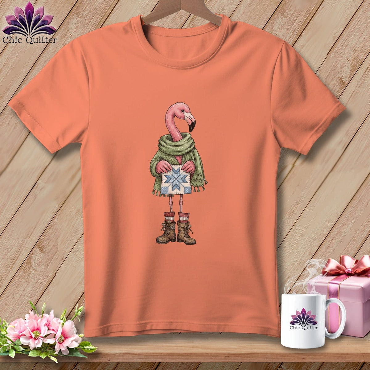 MyDesigns Physical Item S / Heather Sunset The Starry ~ Eyed Flamingo Quilter ~ Relaxed Fit Tee