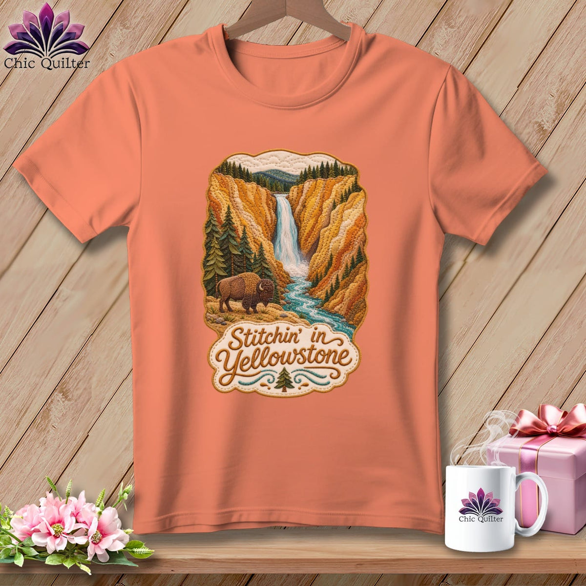 MyDesigns Physical Item S / Heather Sunset Yellowstone National Park ~ Bison, Stitchin in ~ Relaxed Fit Tee