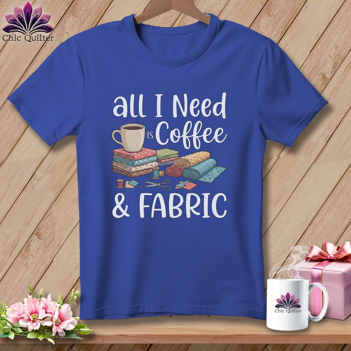 MyDesigns Physical Item S / Heather True Royal All I Need is Coffee & Fabric ~ Relaxed Fit Tee