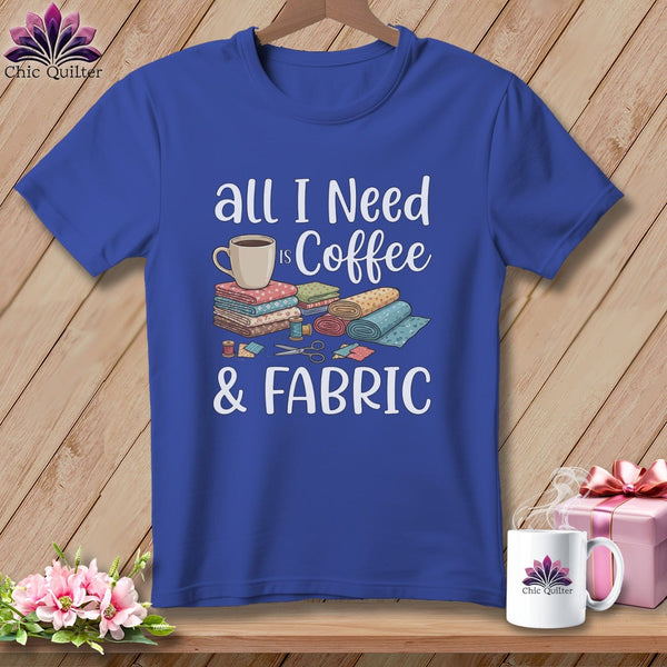MyDesigns Physical Item S / Heather True Royal All I Need is Coffee & Fabric ~ Relaxed Fit Tee