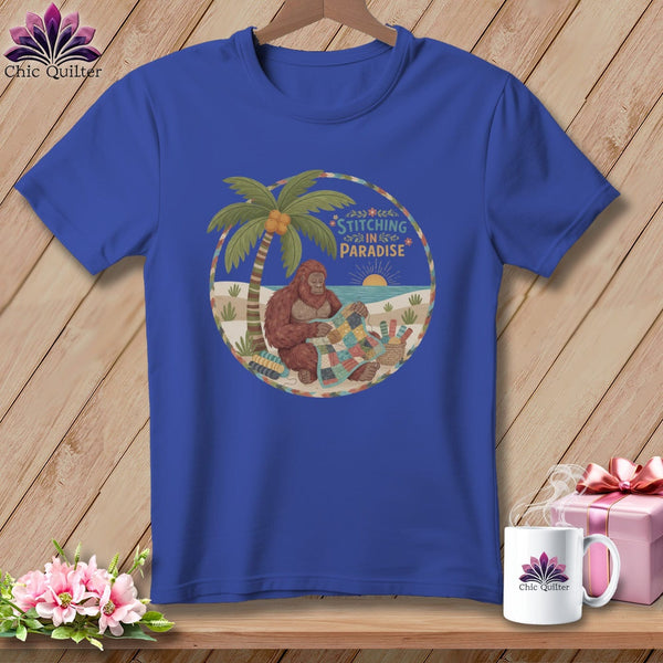 MyDesigns Physical Item S / Heather True Royal Big Foot Still Stitching in Paradise ~ Relaxed Fit Tee