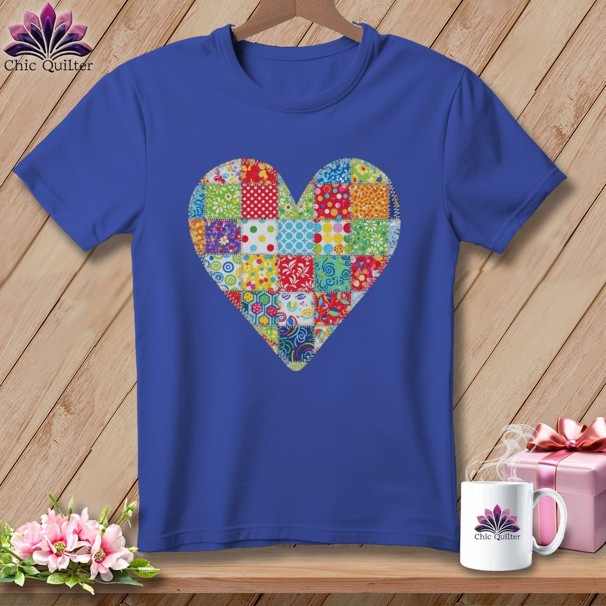 MyDesigns Physical Item S / Heather True Royal Colorful Quilted Heart ~ Relaxed Fit Tee