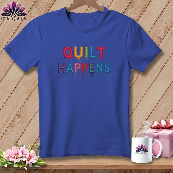 MyDesigns Physical Item S / Heather True Royal Stitched Quilt Happens ~ Relaxed Fit Tee