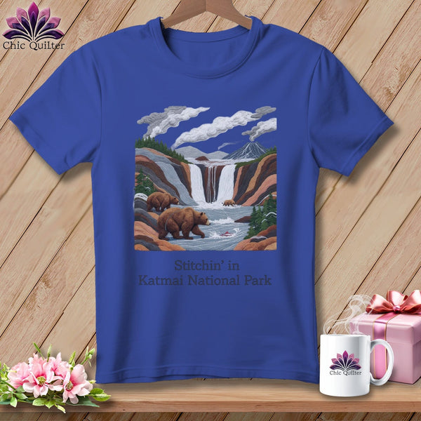 MyDesigns Physical Item S / Heather True Royal Stitchin' in Katmai National Park and Preserve ~ Relaxed Fit Tee