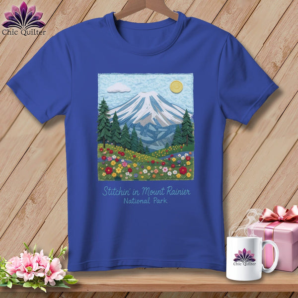 MyDesigns Physical Item S / Heather True Royal Stitchin' in Mount Rainier National Park ~ Relaxed Fit Tee