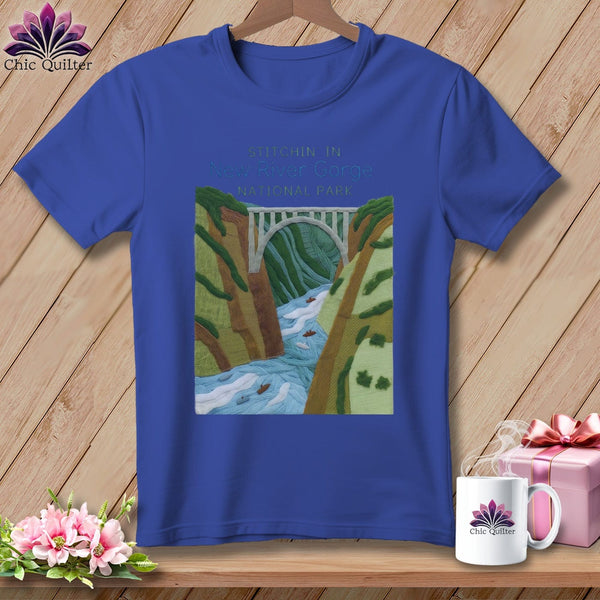 MyDesigns Physical Item S / Heather True Royal Stitchin' in New River Gorge National Park and Preserve ~ Relaxed Fit Tee