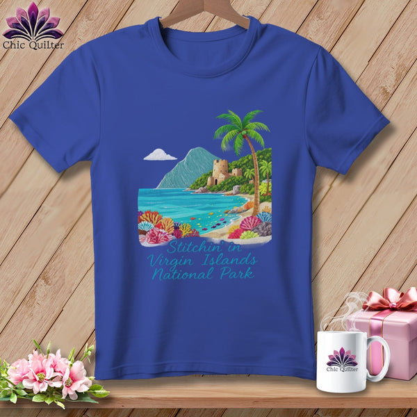 MyDesigns Physical Item S / Heather True Royal Stitchin' in Virgin Islands National Park ~ Relaxed Fit Tee