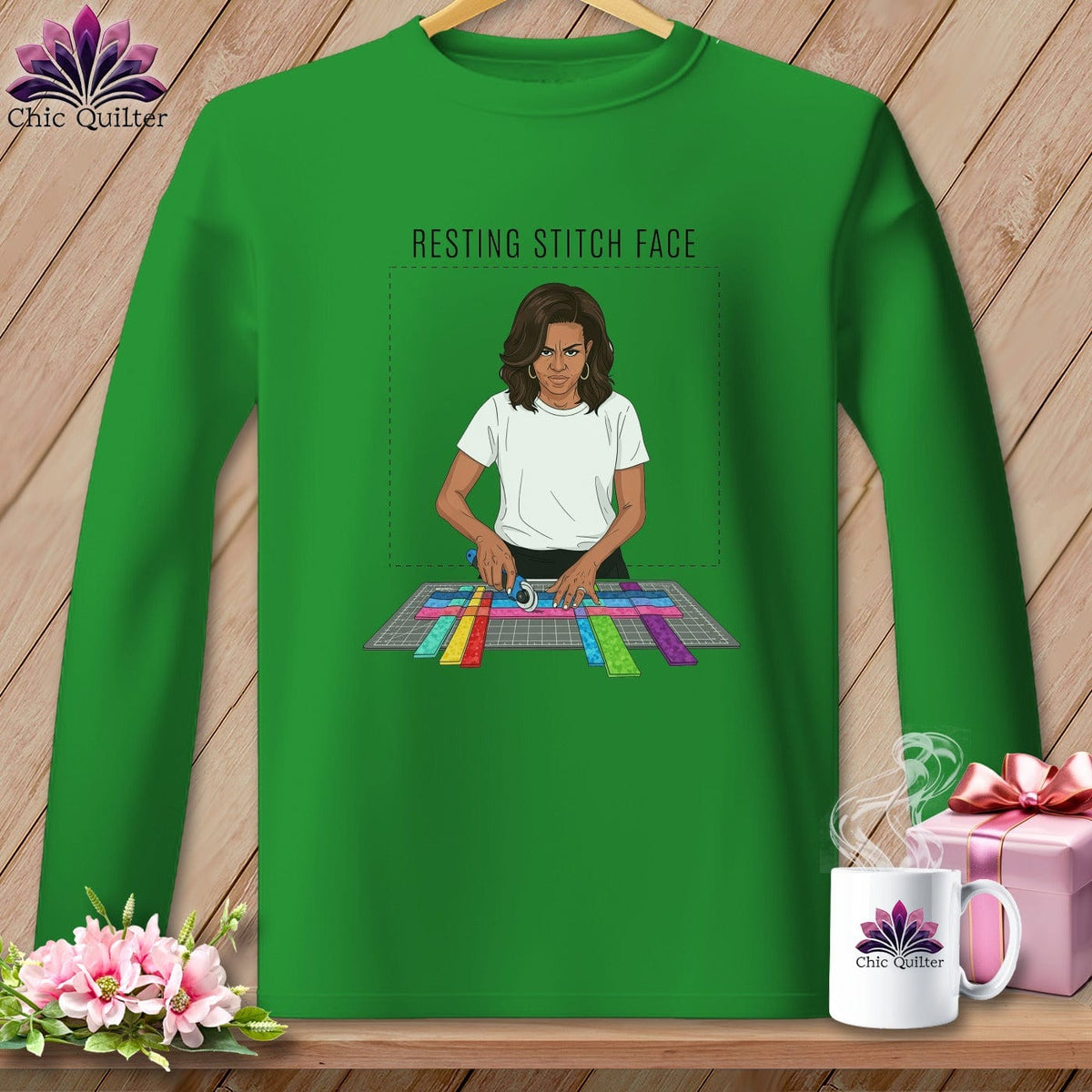 MyDesigns Physical Item S / Irish Green Mich Sew - Resting Stitch Face ~ Long Sleeve Tee