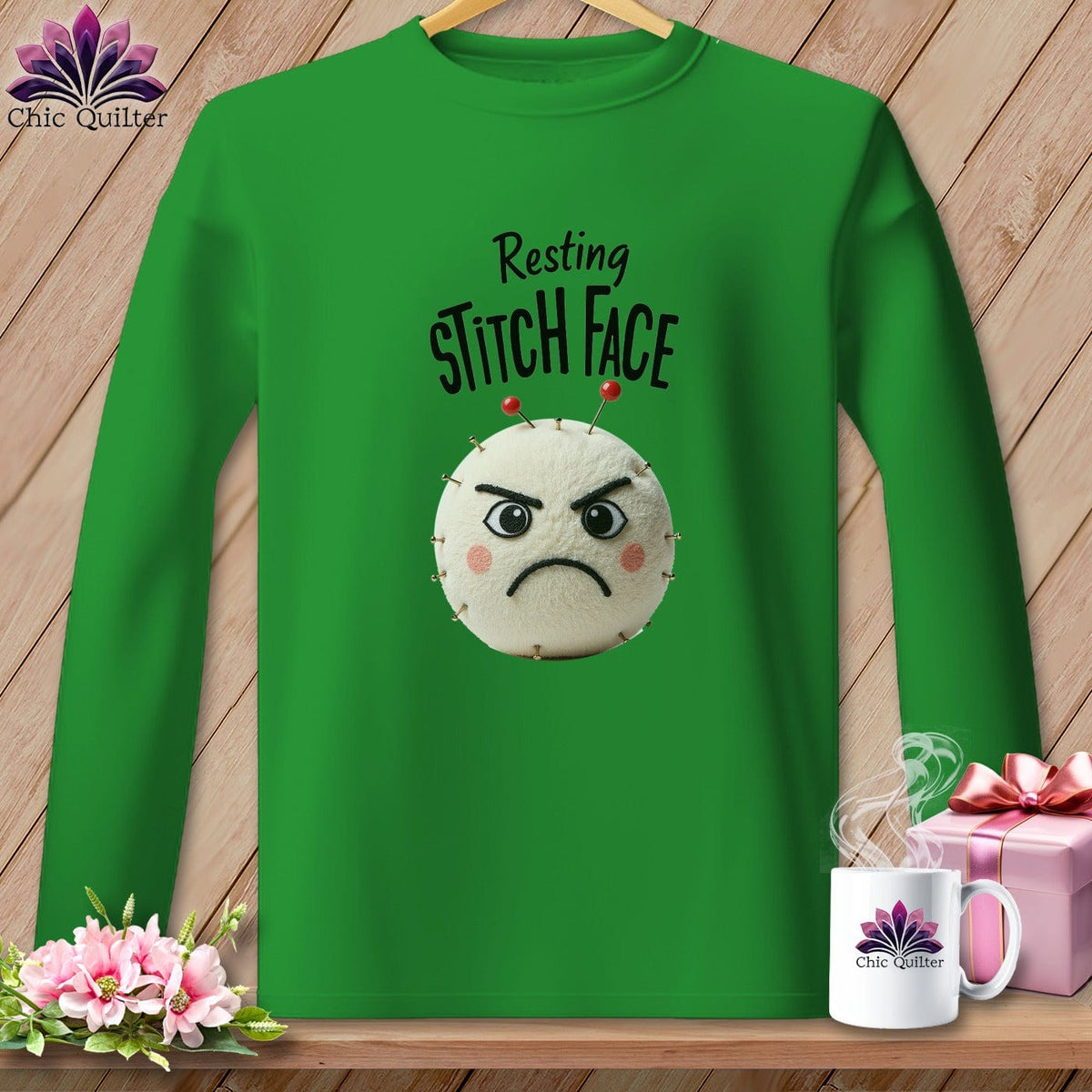 MyDesigns Physical Item S / Irish Green Ouch - Resting Stitch Face ~ Long Sleeve Tee