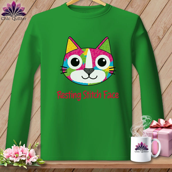 MyDesigns Physical Item S / Irish Green Patchwork Smile - Resting Stitch Face ~ Long Sleeve Tee