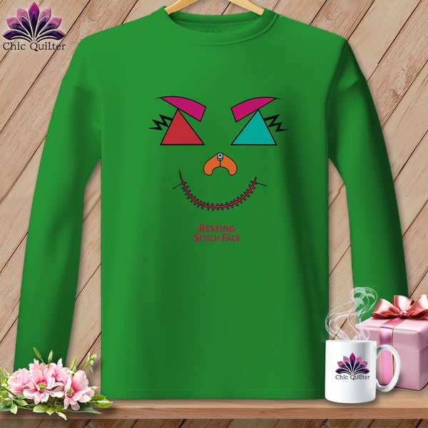 MyDesigns Physical Item S / Irish Green Psychedelic Face - Resting Stitch Face ~ Long Sleeve Tee