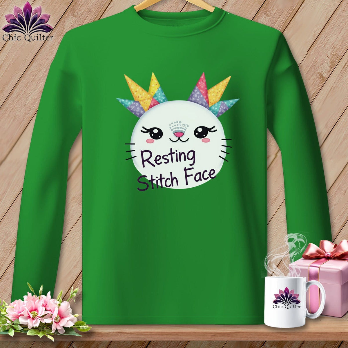 MyDesigns Physical Item S / Irish Green Quirky Impact - Resting Stitch Face ~ Long Sleeve Tee