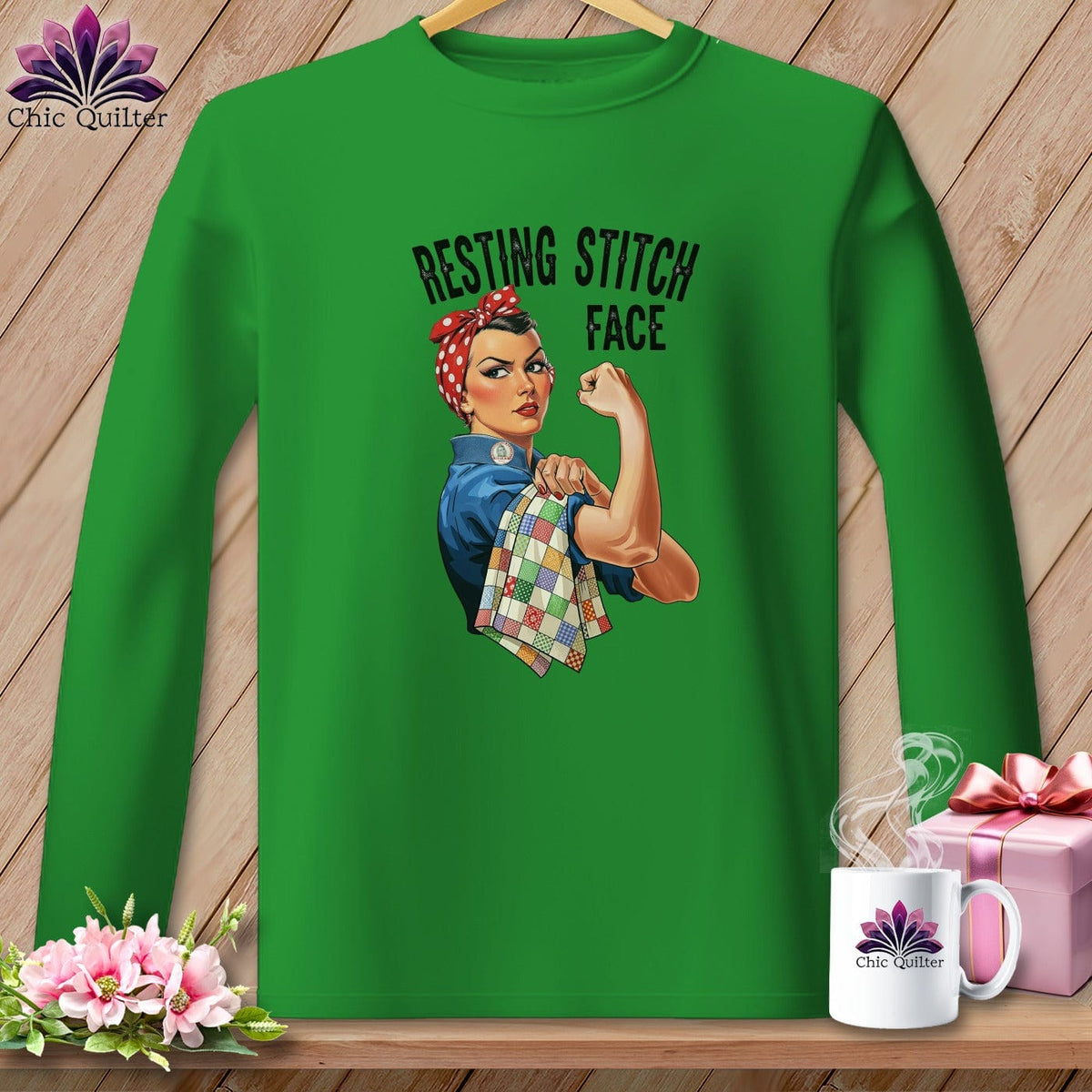 MyDesigns Physical Item S / Irish Green Rosie the Binder - Resting Stitch Face ~ Long Sleeve Tee