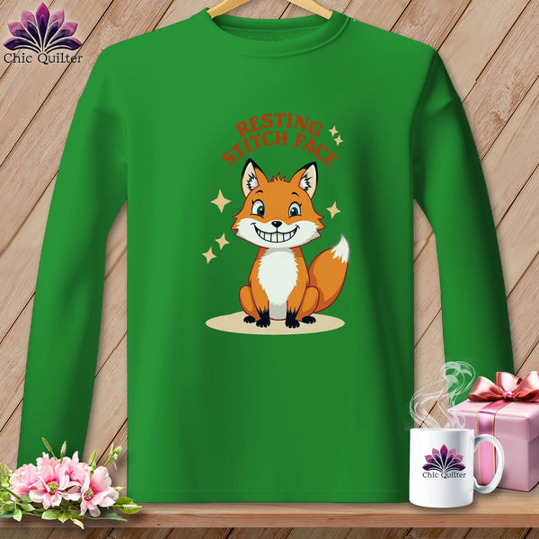 MyDesigns Physical Item S / Irish Green Silly Fox - Resting Stitch Face ~ Long Sleeve Tee
