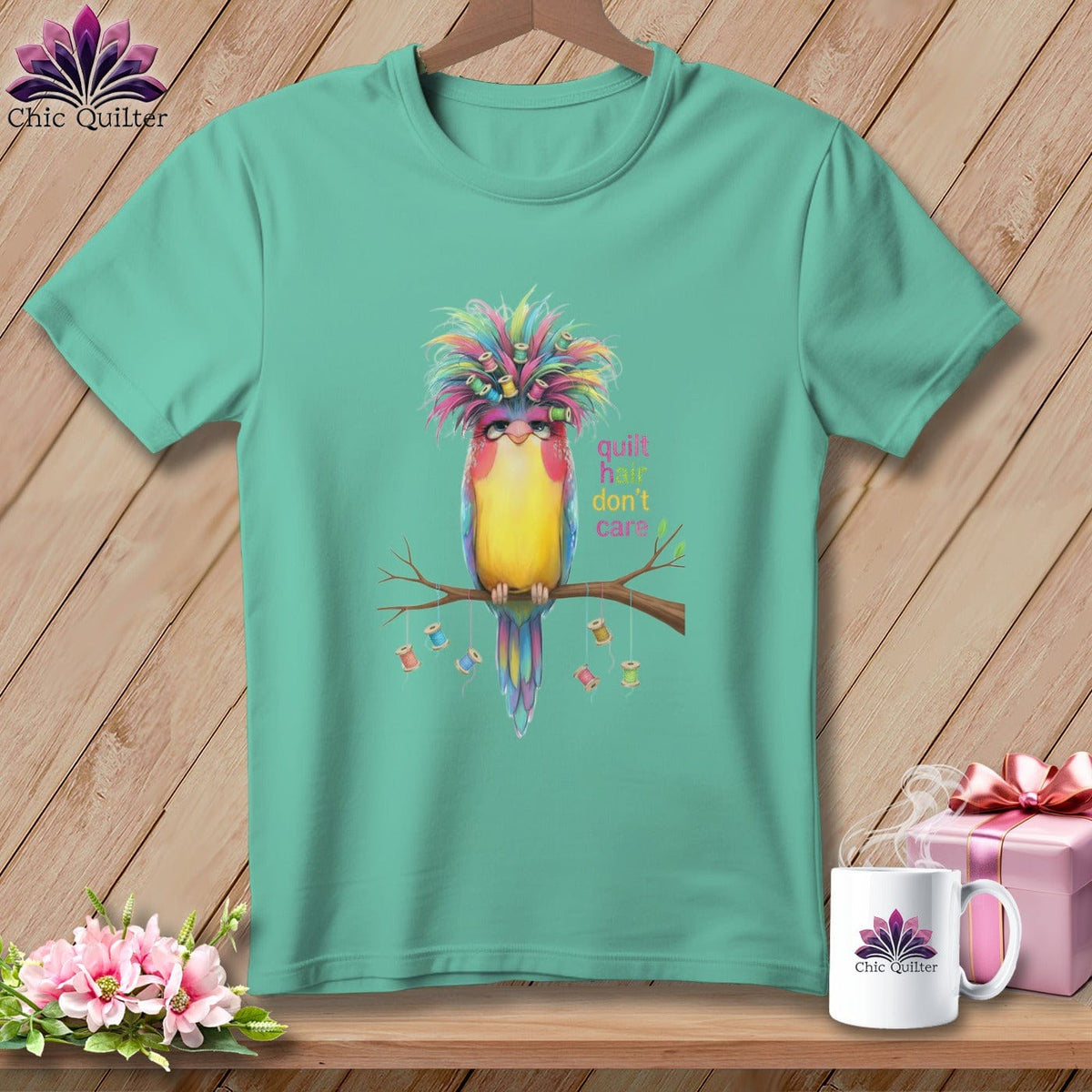 MyDesigns Physical Item S / Island Reef Quilt Hair Don’t Care ~ Curlene Spoolworth ~ Premium Tee
