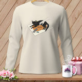 MyDesigns Physical Item S / Ivory HELPING ~ Cat on the Cutting Mat ~ Long Sleeve Tee