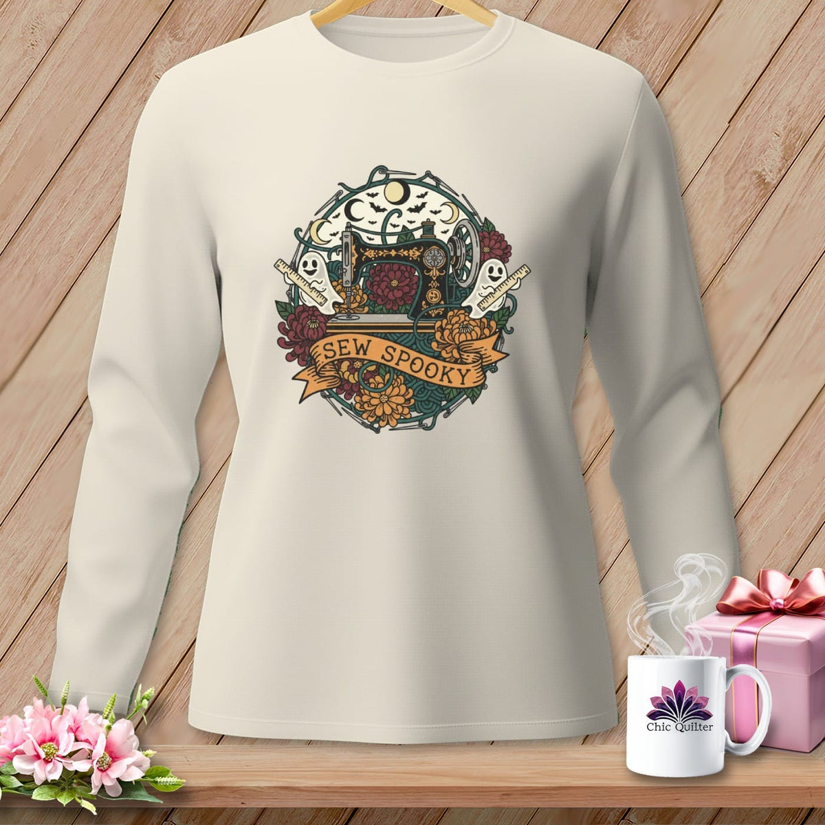 MyDesigns Physical Item S / Ivory Sew Spooky ~ Gold Machine ~ Long Sleeve Tee