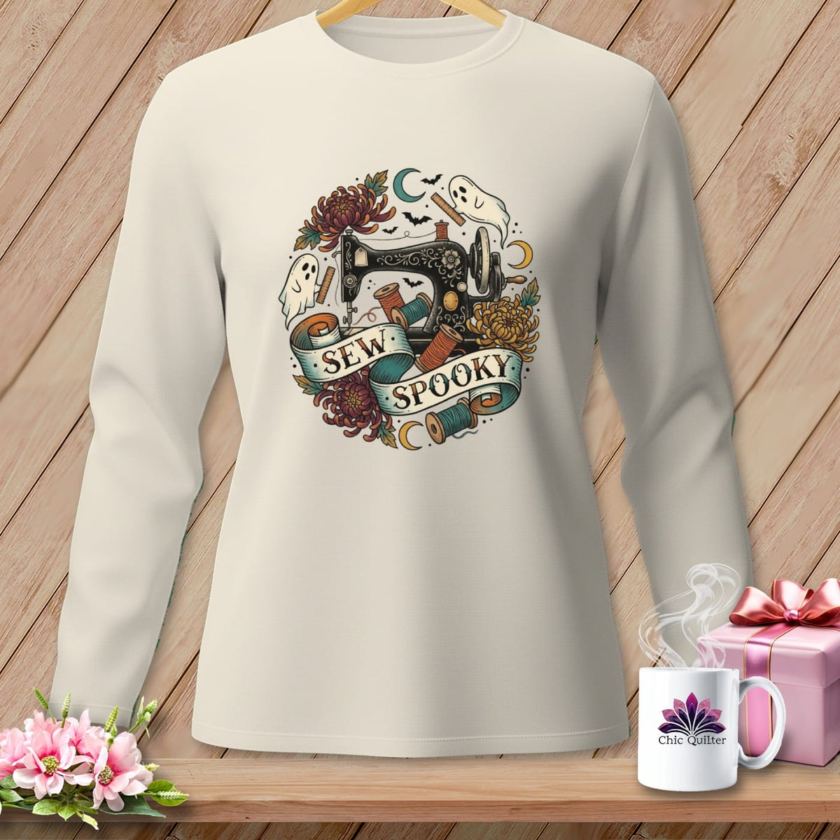 MyDesigns Physical Item S / Ivory Sew Spooky ~ Hand-Crank ~ Long Sleeve Tee